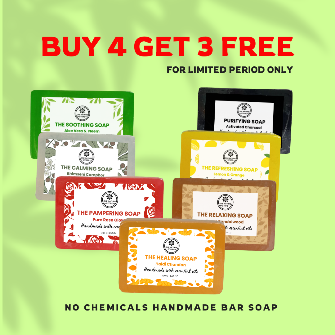 Pack of 7 Assorted Soaps | Powered with Pure Natural Ingredients| Handmade with Essential Oils | 100 Grams Each | Buy 4 Get 3 Free