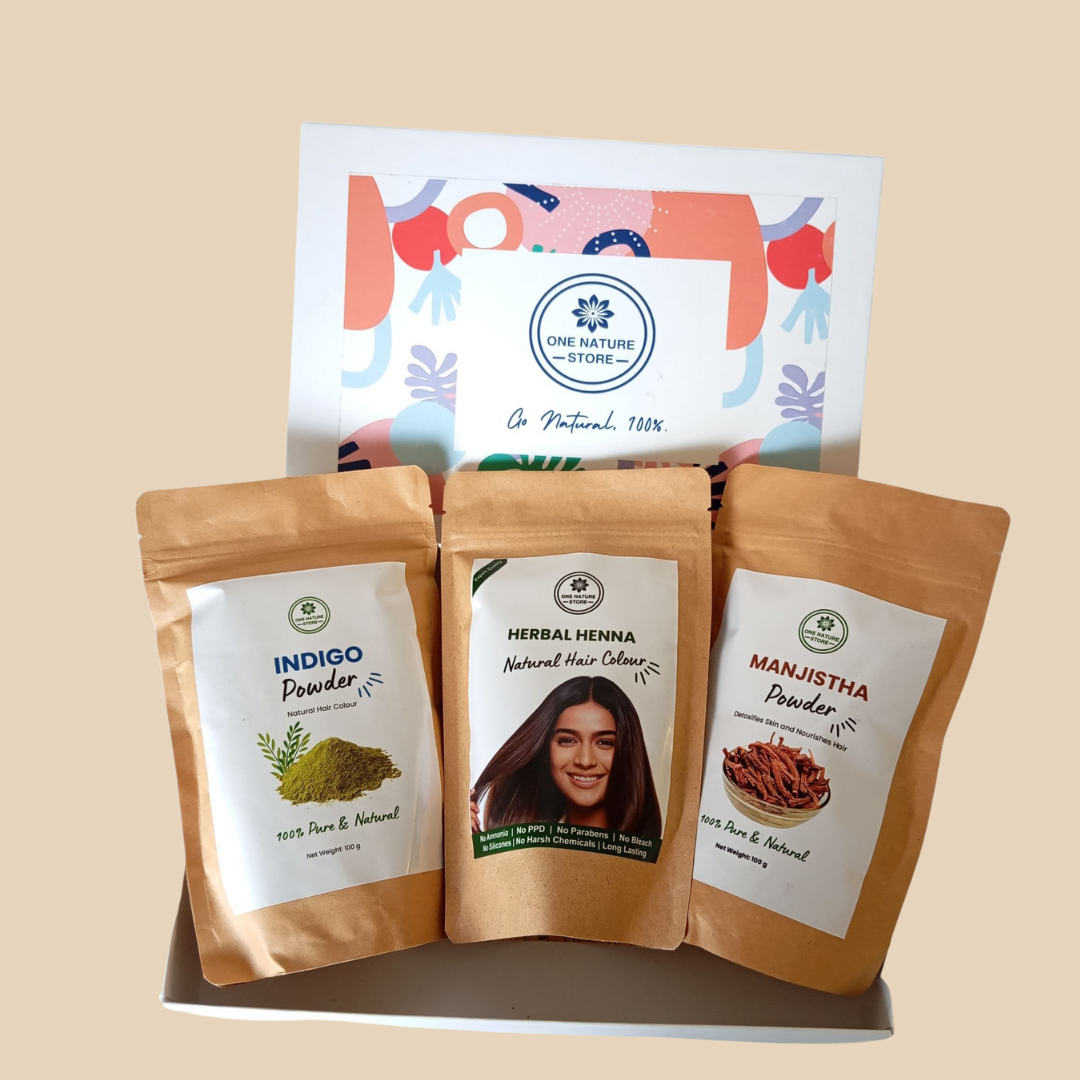 Natural Hair Color Kit | Herbal Henna + Indigo Powder + Manjistha Powder | No PPD, No Ammonia, No Chemicals