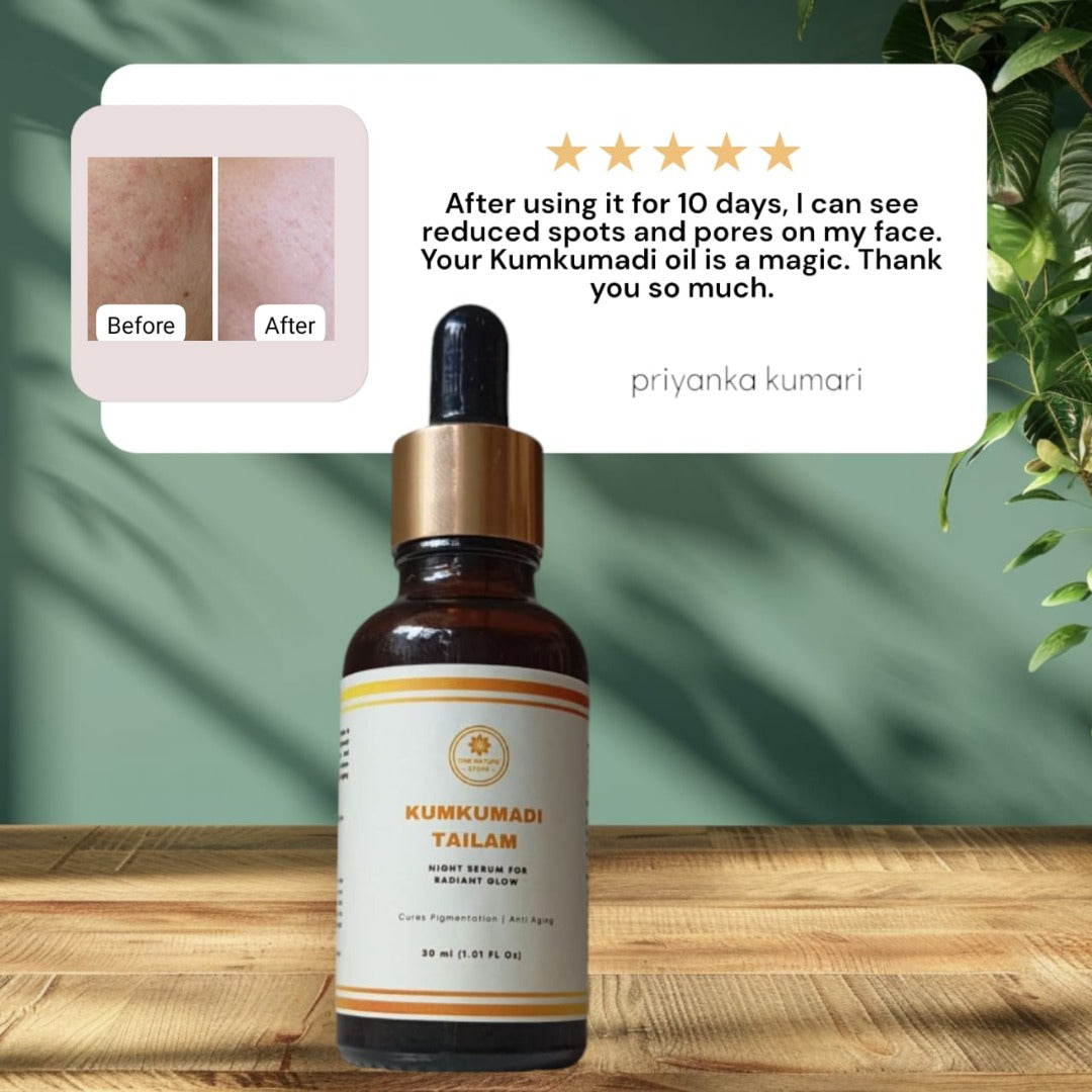 Kumkumadi Tailam | Night Serum | For Anti-aging, Reducing Pigmentation & Radiant Glow | 30 Ml
