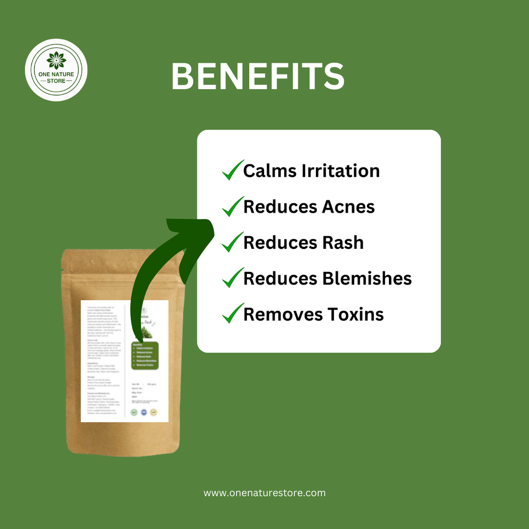 One Nature Store | Neem Face Pack | 100 grams | For Acne Pimples and Redness