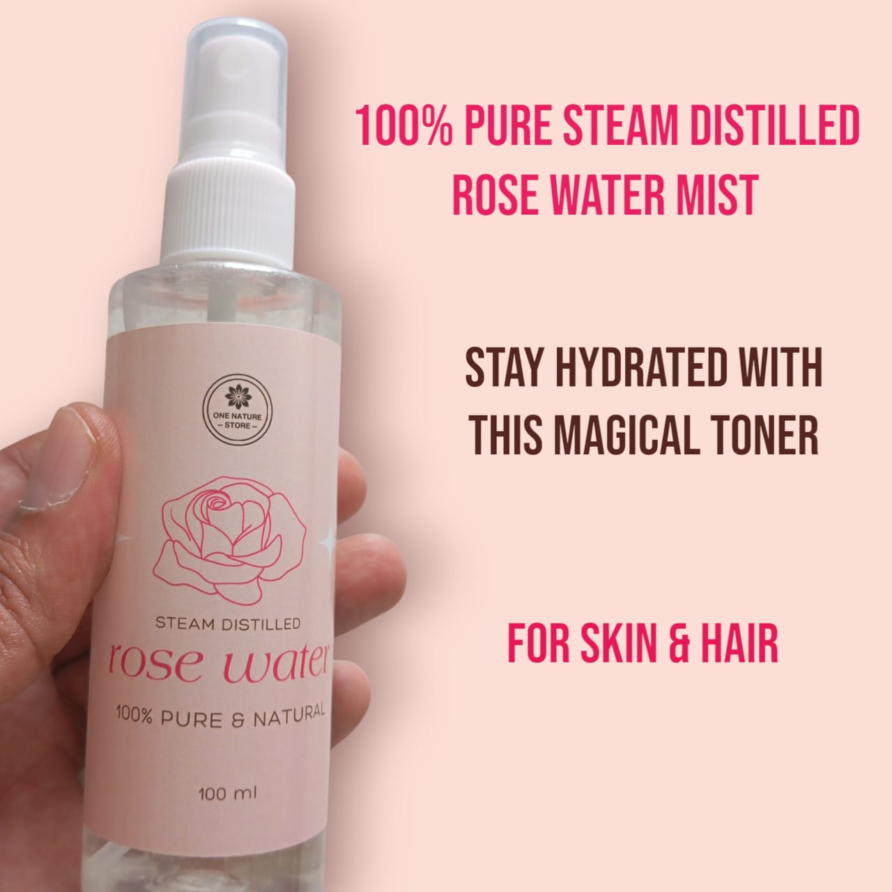 Pure Rose Water Spray Facial Mist Toner For Glowing Skin, Pores Minimising | 100ml | Gulab Jal
