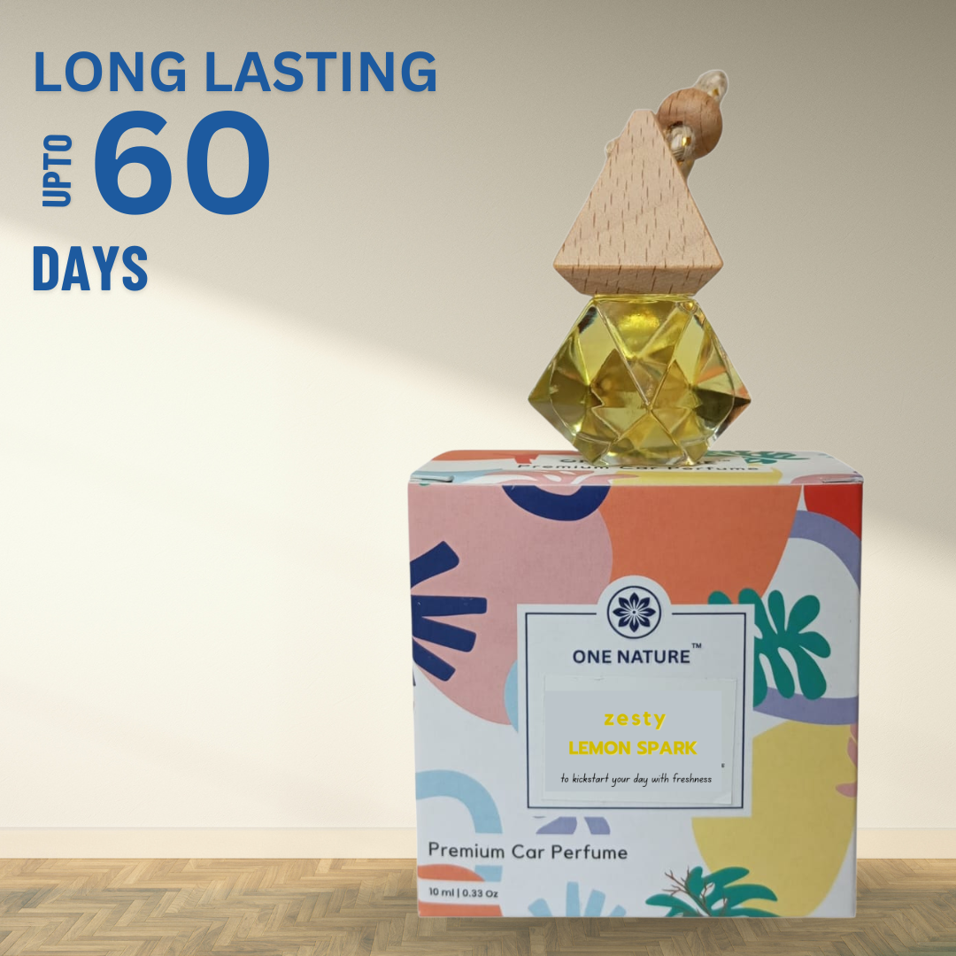 One Nature premium car perfume with colorful packaging on a wooden surface