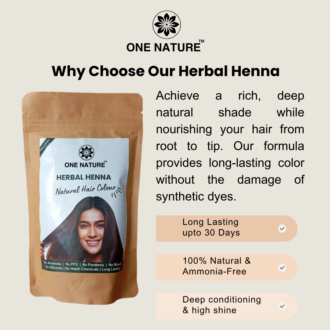 Herbal Henna | Natural Hair Colour, Mehandi Hair Care Powder | Long Lasting upto 30 days | 100 grams