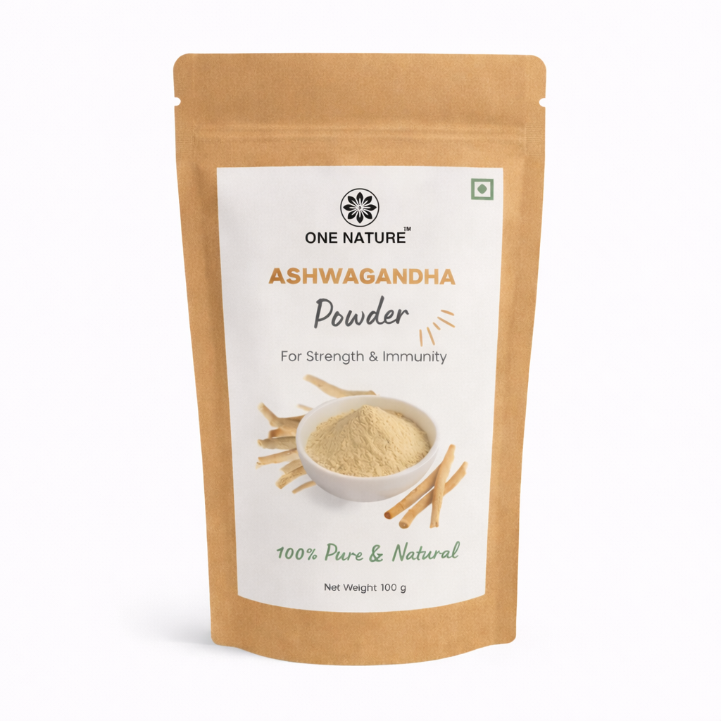 One Nature Ashwagandha Powder package on a white background