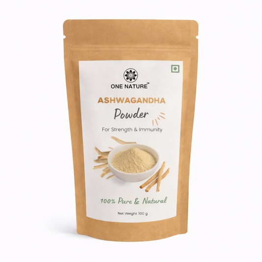 One Nature Ashwagandha Powder package on a white background