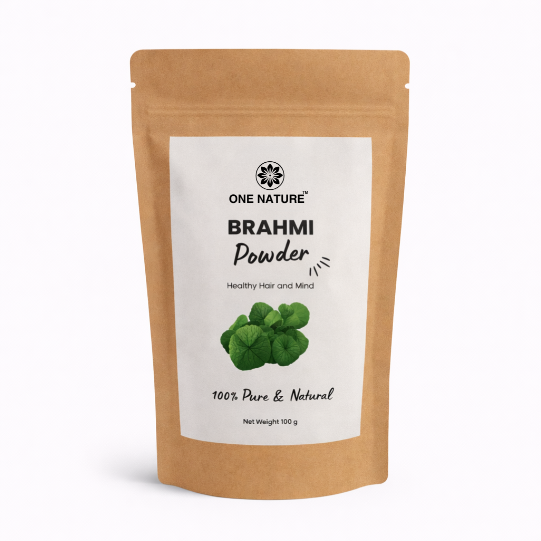 Package of Brahmi powder with a label on a white background