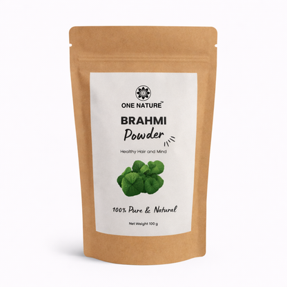 Package of Brahmi powder with a label on a white background