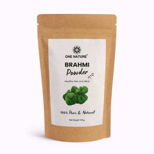 Package of Brahmi powder with a label on a white background