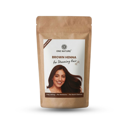 Brown package of One Nature Brown Henna for stunning hair on a white background