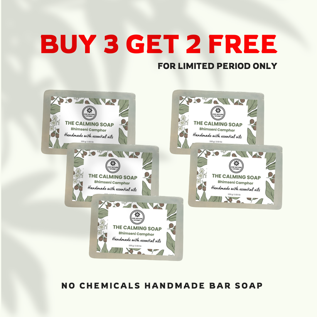 The Calming Soap | Powered with Bhimseni Camphor | Handmade with Essential Oils | 100 Grams Each | Buy 3 Get 2 Free