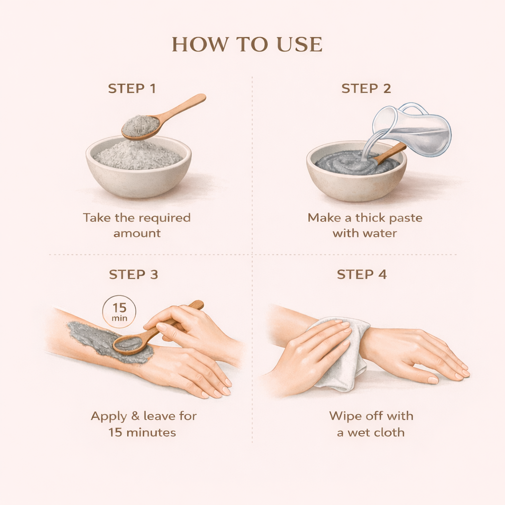 Step-by-step guide on how to use a facial scrub with illustrations and text.