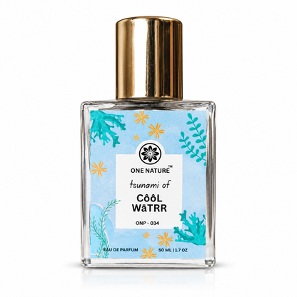 Perfume bottle with a decorative label on a white background