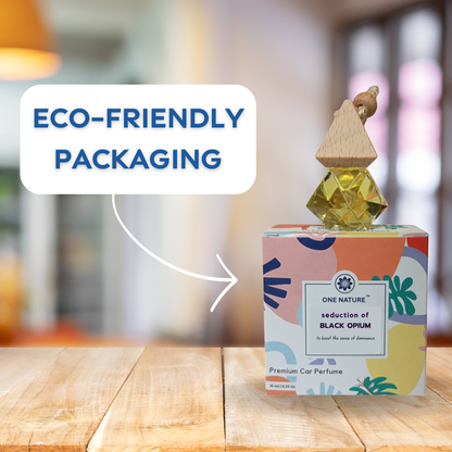 Car perfume with eco-friendly packaging on a wooden surface