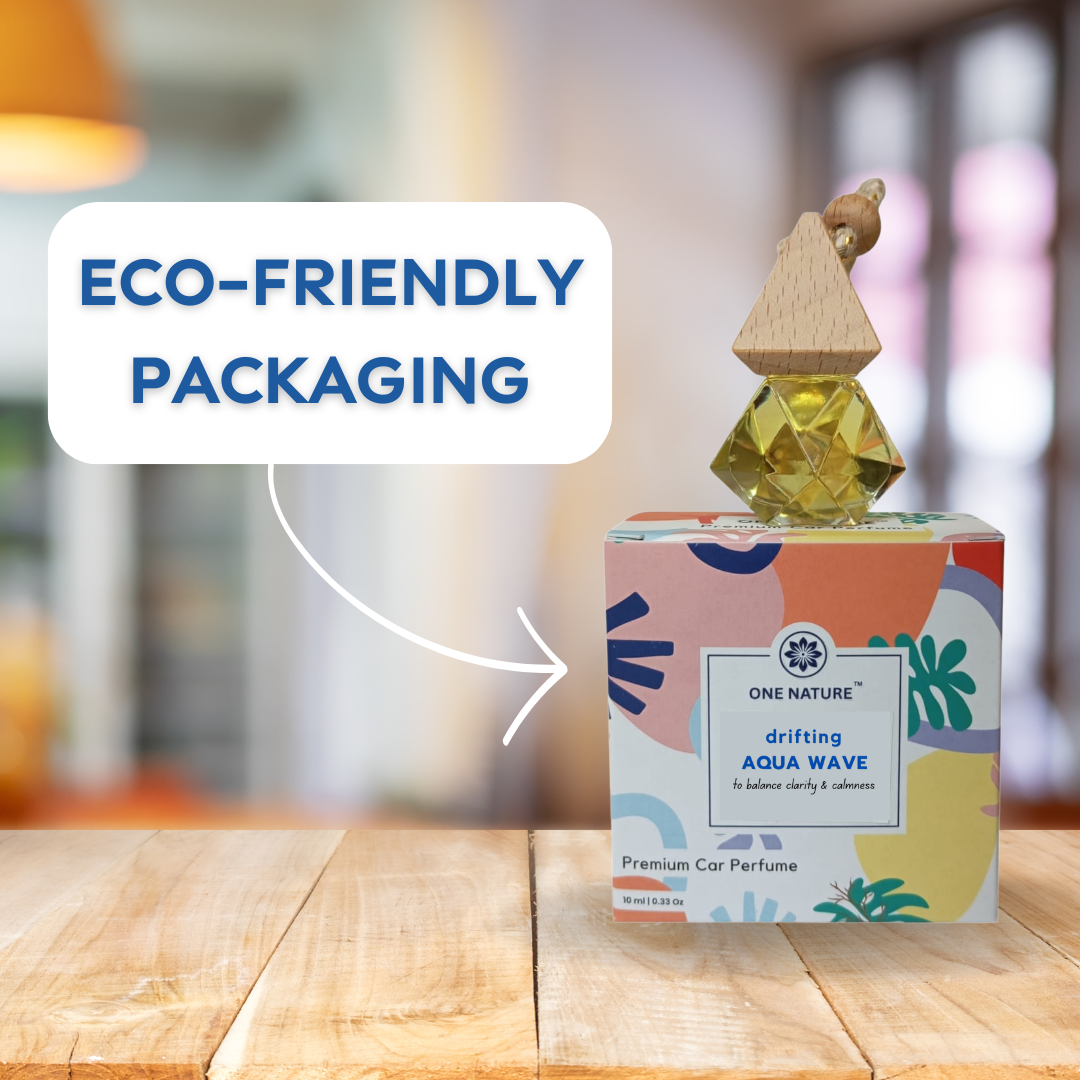Car perfume with eco-friendly packaging on a wooden surface
