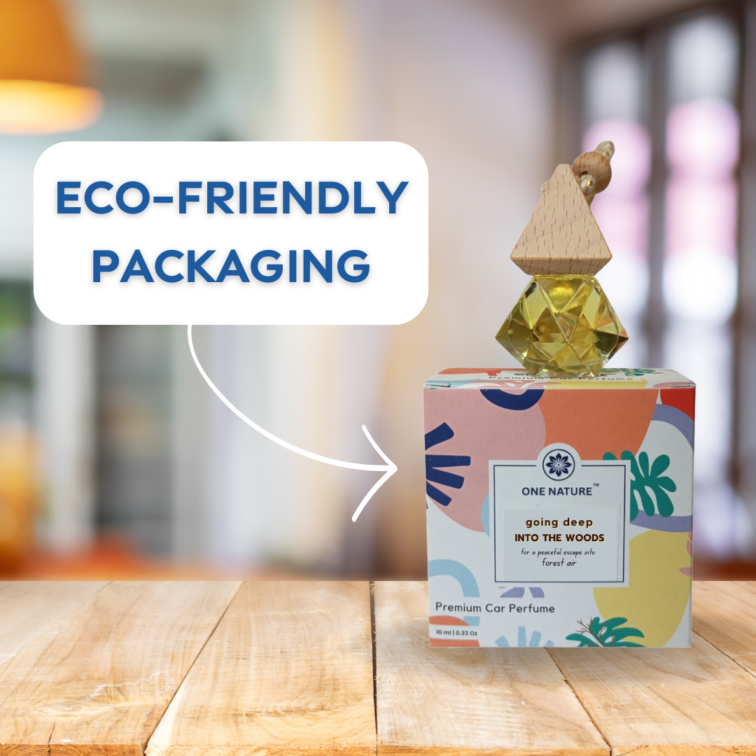 Car perfume with eco-friendly packaging on a wooden surface