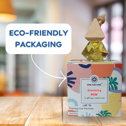 Car perfume with eco-friendly packaging on a wooden surface