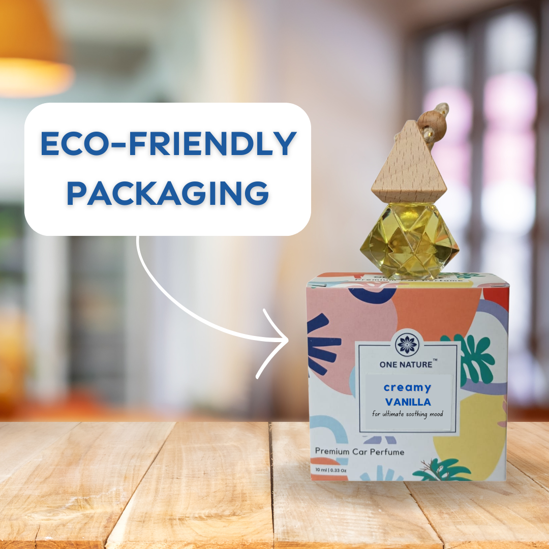 Car perfume with eco-friendly packaging on a wooden surface