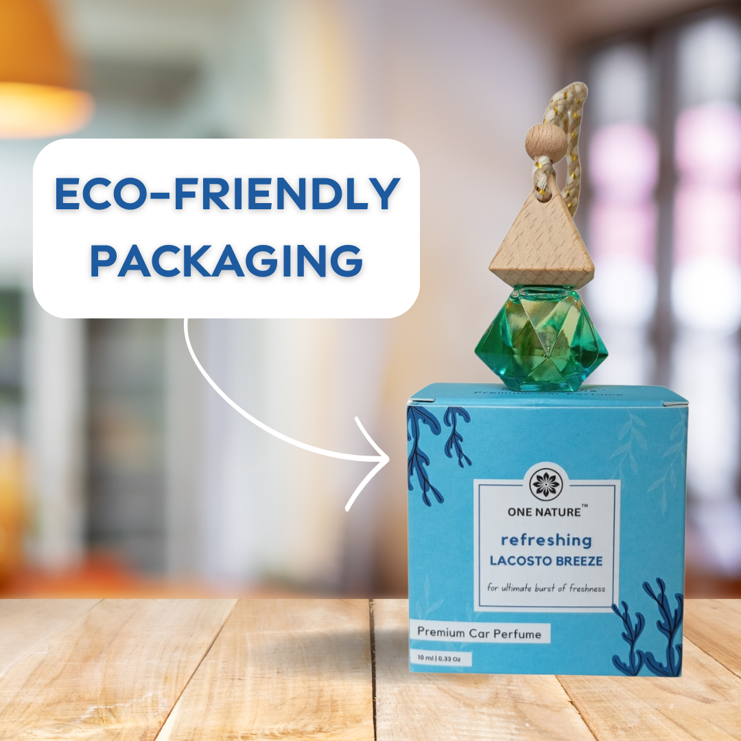 Car perfume with eco-friendly packaging on a wooden surface