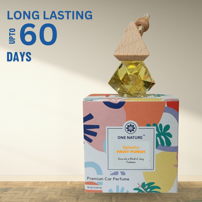 One Nature premium car perfume with colorful packaging and wooden top on a neutral background