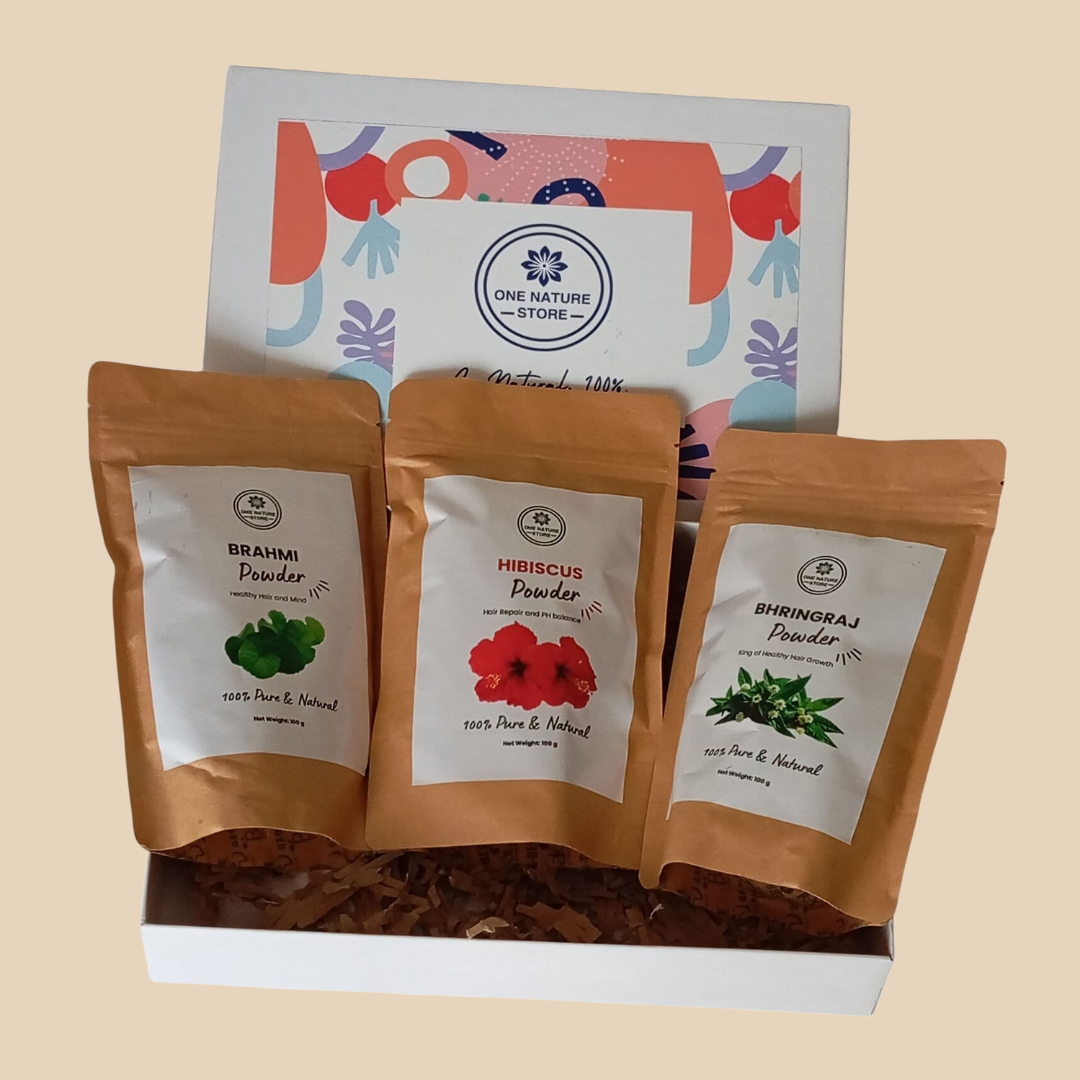 Hair Strengthening Kit | Bhringraj + Hibiscus + Brahmi Powder | Ayurvedic Blend for Stronger, Thicker Hair | 100% Natural