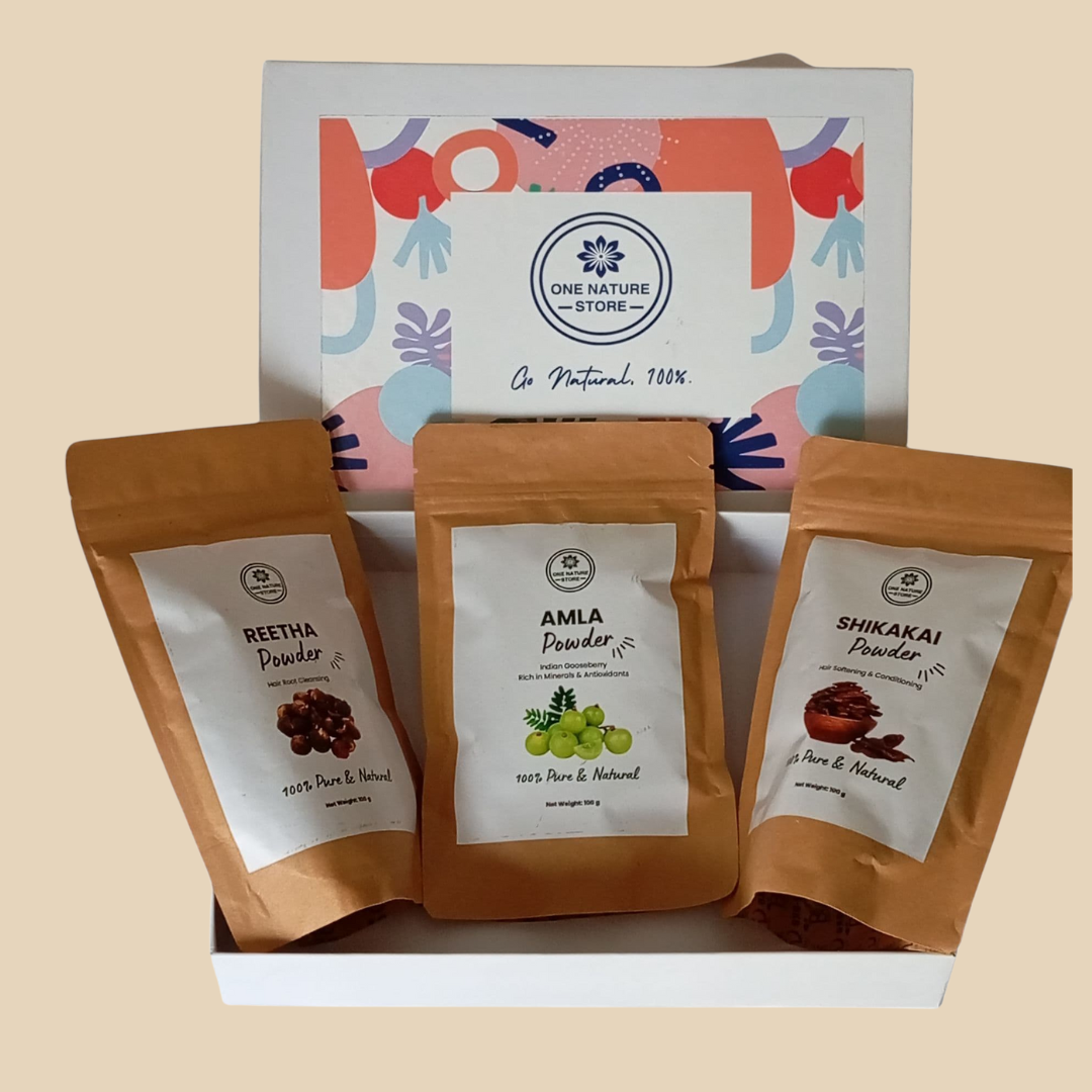 Daily Hair Care Kit | Amla + Reetha + Shikakai Powder | Gentle Herbal Cleanse & Nourish | 100% Natural Ayurvedic Hair Trio