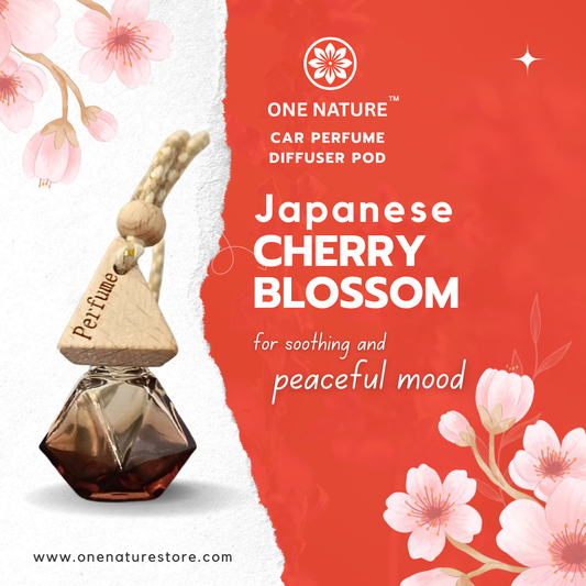 One Nature Car Perfume Diffuser Pod for Japanese Cherry Blossom with floral design on red background