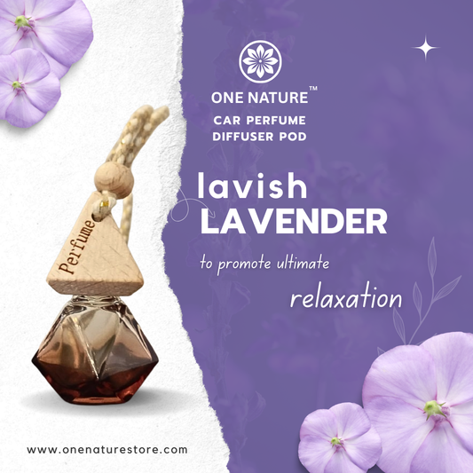 One Nature Car Perfume Diffuser Pod for lavender with flowers on a purple background