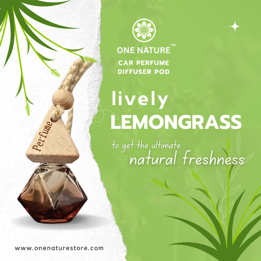 One Nature Car Perfume Diffuser Pod with lemongrass fragrance on a green background