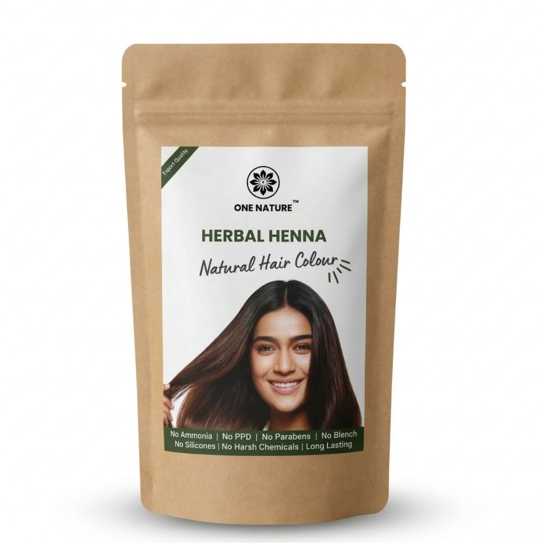 One Nature Herbal Henna package with a woman's face on the label against a white background