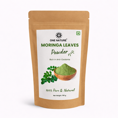 Package of One Nature Moringa Leaves Powder on a white background
