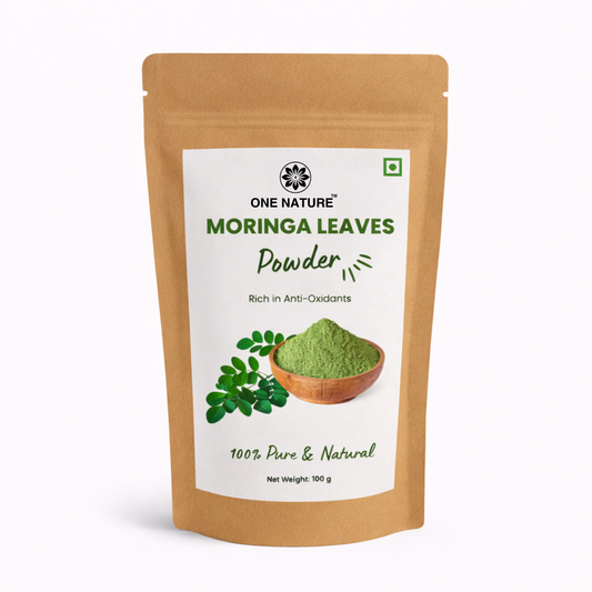 Package of One Nature Moringa Leaves Powder on a white background