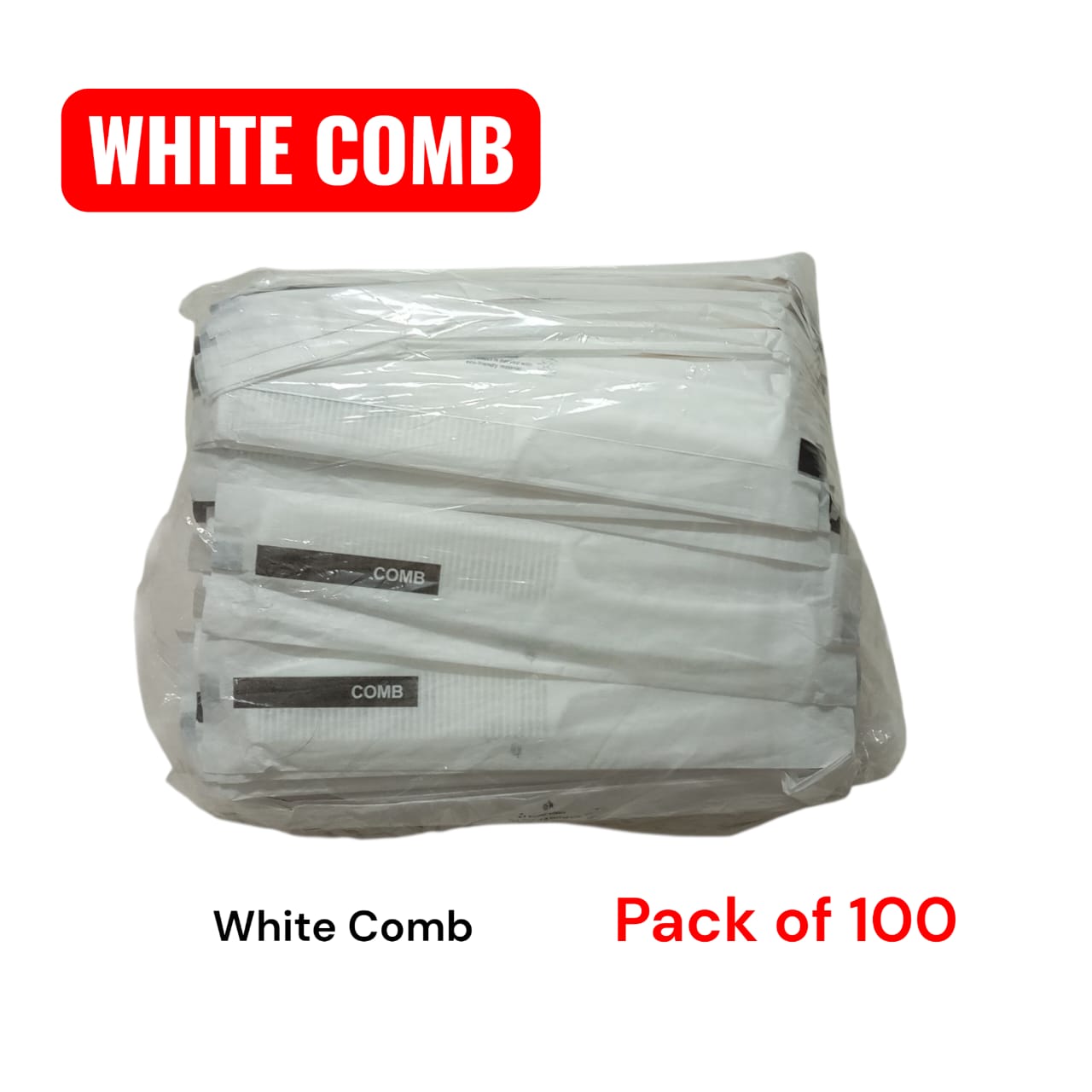 ONS Pack of 100 white combs in clear plastic packaging with 'White Comb' text above.