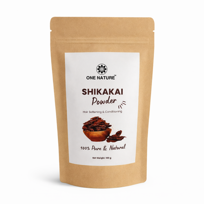 Kraft paper packaging of Shikakai Powder with a One Nature label on a white background