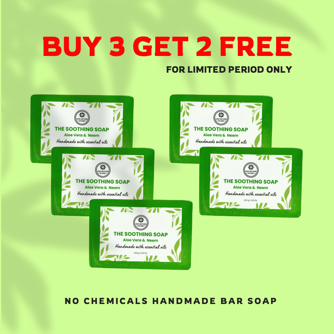 The Soothing Soap | Powered with Aloe Vera & Neem | Handmade with Essential Oils | 100 Grams Each | Buy 3 Get 2 Free