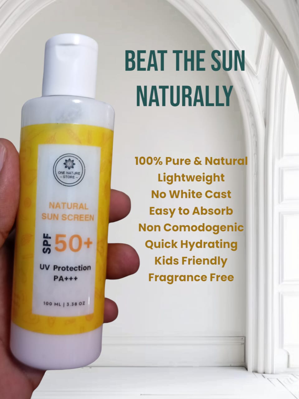 Natural Sunscreen with SPF 50+ | UV Protection PA +++ | Fragrance-Free, Lightweight & No White Cast | 100 Ml