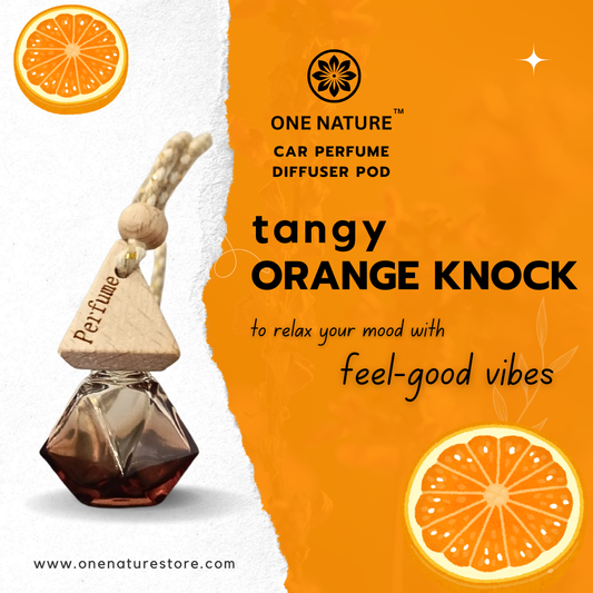 One Nature car perfume diffuser pod with orange theme and branding