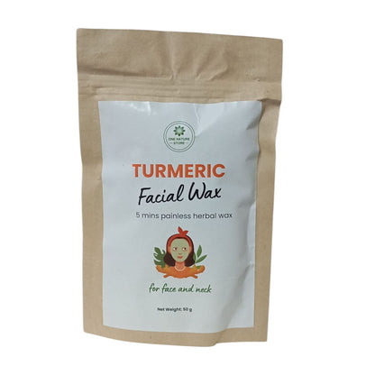 Turmeric facial wax package with a white background